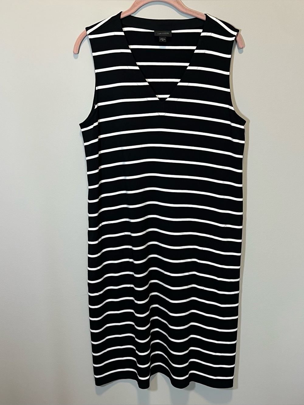 J. Jill Wearever Women’s Black White Striped Sleeveless Stretch Dress‎ Travel M